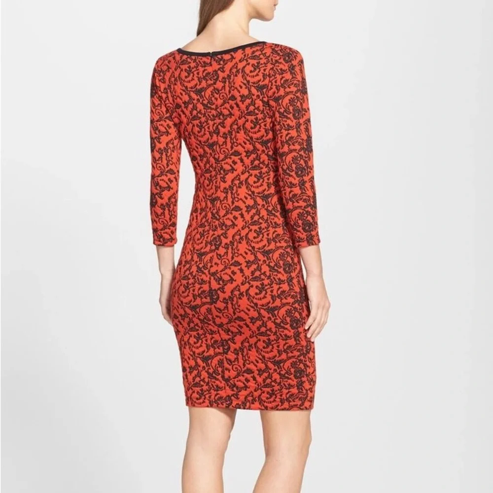 Plenty by Tracy Reese Red and Black Sheath Dress V-Neck‎ 3/4 Sleeve